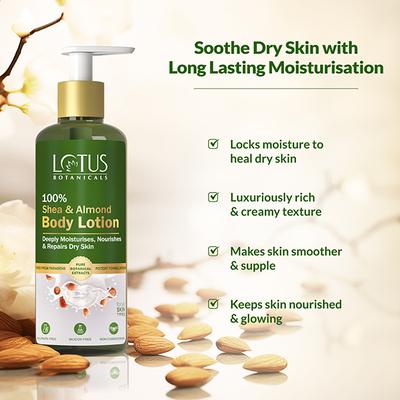 Lotus Botanicals 100% Shea & Almond Body Lotion, Moisturizes Dry Skin, All Skin Types 280 ml - Face Moisturizers