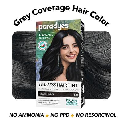 Paradyes Natural Black Timeless Permanent Creme Hair Colour for Grey Coverage, 1.0 Natural Black 160 gm - Crème
