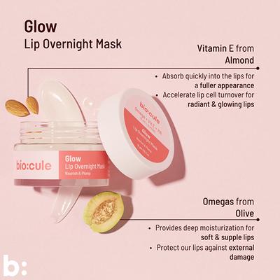 Biocule Glow Lip Overnight Sleeping Mask For Soft, Nourished & Glowing Lips, Vitamin E & Ha 15 gm - Lip Mask