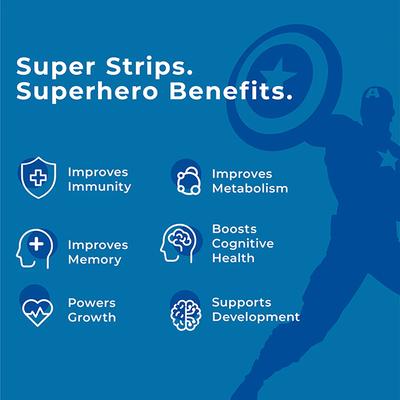 Wellbeing Nutrition Marvel Captain America Melts Kids Organic Multivitamin with Vitamin A B-Complex C D -30 Strips - Multi-Vitamins
