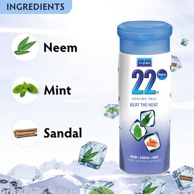 VI-John 22 Degree Ayurvdic Cooling Talc Beat Heat Talc (Neem, Sandal and Mint) 100 gm - Talcum Powders