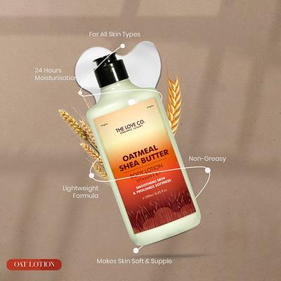 The Love Co. Oatmeal & Shea Body Lotion - Daily Skin Moisture for Men and Women - Intense Hydration for Dry Skin 250 ml - Creams/Oils/Lotions