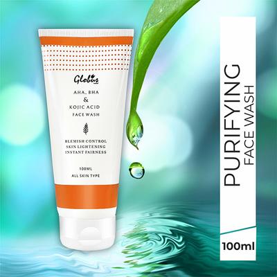 Globus Naturals Aha, Bha & Kojic Acid Exfoliating Cleanser And Fairness Face Wash 100 ml - Face Wash & Cleansers