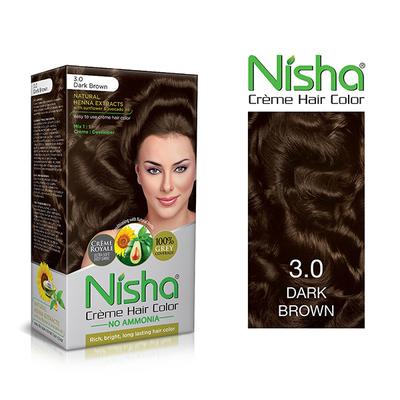 Nisha Creme Hair Color - 3.0 Dark Brown 60 gm - Crème