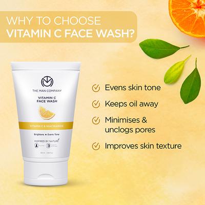 The Man Company Vitamin C & Niacinamide Brightend Evens Tone Face Wash 100ml - Face Wash & Cleansers