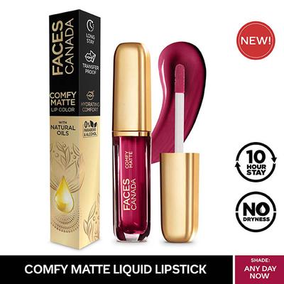 Faces Canada Comfy Matte Lip Color - Any Day Now 04, 10Hr Long Stay with Comfort Almond Oil 3 ml - Lipsticks