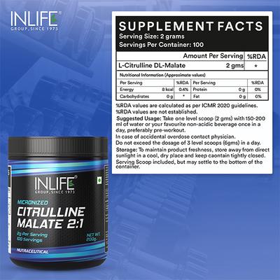 INLIFE Micronized Citrulline Malate Powder 200 gm - Workout Essentials