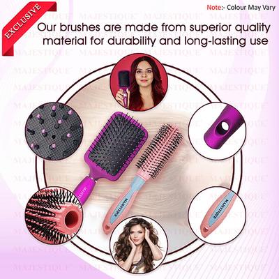 Majestique Professional Paddle and Round Hair Brush Set for Blow Drying and Styling - Multicolor 2's - Hair Brushes