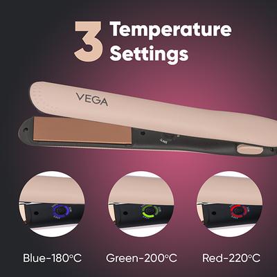 Vega Go Glam Hair Straightener with Titanium Plates & 3 Temperature Settings, Pink, (VHSH-32) 1's - Straighteners