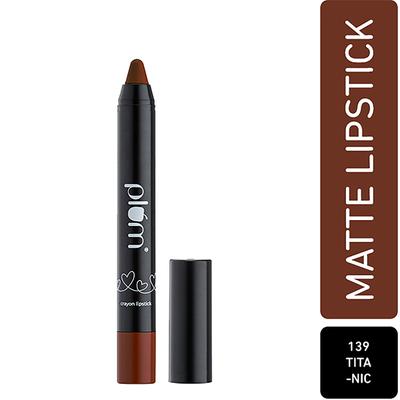 Plum Twist & Go Matte Lipstick Ceramides + Hyaluronic Acid Airbrushed Finish Long Lasting 100% Vegan & Cruelty-Free Titanic - 139 (Chocolate Brown) 1.8 gm - Lip Crayons