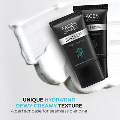 Faces Canada Dewy Primer, Flawless Dewy Base Creamy Texture Hyaluronic Acid, Vitamin C & E 30 gm - Primer