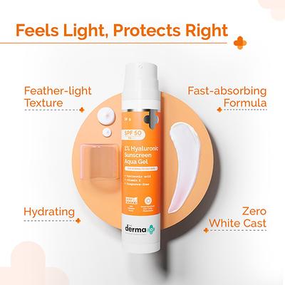 The Derma Co. 1 Percent Hyaluronic Sunscreen Aqua Gel For Broad Spectrum & Blue Light Protection SPF 50 PA++++ 50gm - Face Sunscreen