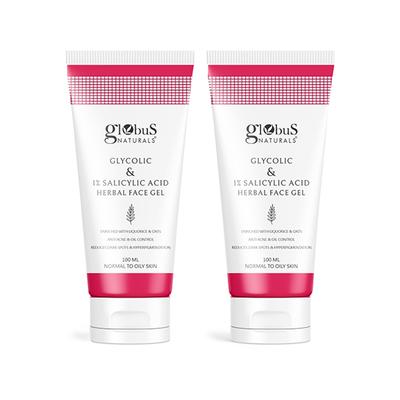 Globus Naturals Glycolic & 1% Salicylic Acid Herbal Anti Acne Face Gel, 100ml each 2's - Masks & Peels