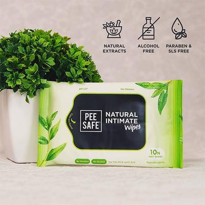 Pee Safe Natural Intimate Wipes for Women Tea Tree & Lactic Acid ( Pack of 10) 1's - Intimate Care