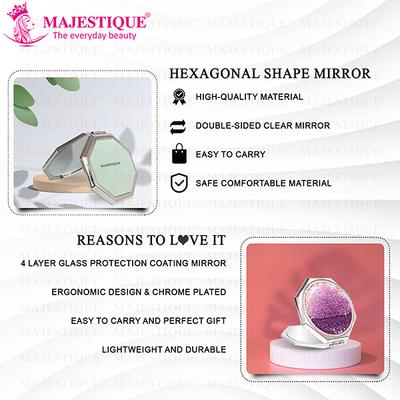 Majestique Dual Side Hexaglitter Pocket Mirror, Distortion-Free, Compact Folding - Multicolor 1's - Mirror
