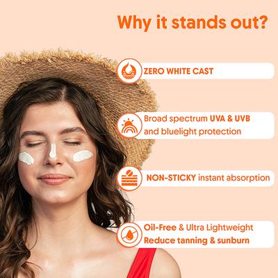 Aravi Organic Oil-Free Fluid Sunscreen Serum SPF 50++++ with Hyaluronic Acid, Vitamin C, Niacinamide 50 ml - Face Sunscreen