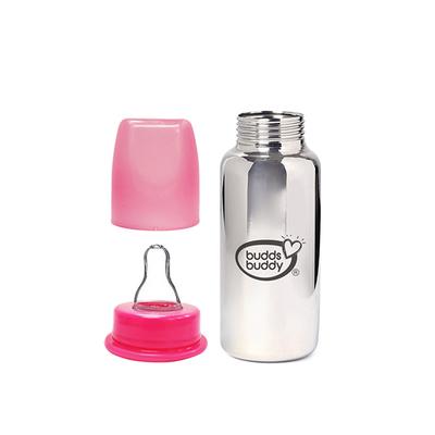 Buddsbuddy RIO Stainless Steel Regular Neck Feeding Bottle - Pink 180 ml - Feeding & Nursing