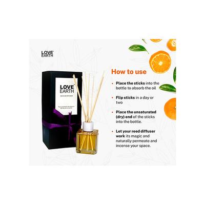 Love Earth Premium Mandarin Reed Diffuser Toxin Free Long Lasting Fragrance 30 ml - Diffuser