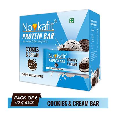 Novkafit Protein Bar - Cookies & Cream Flavour (Pack of 6 x 60 gm) - Nutritional Bars