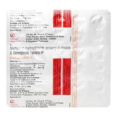 Glitaray M 0.5mg/500mg Tablet 15'S - Diabetes-Ant
