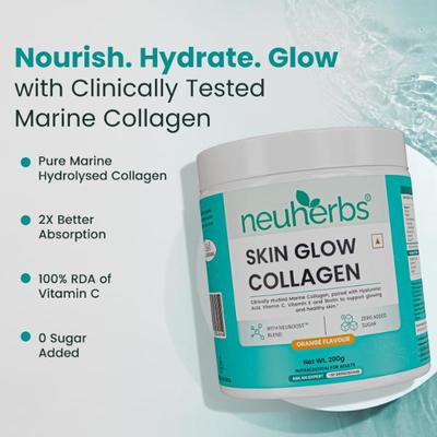 Neuherbs Skin Glow Collagen Powder 200 gm - Hair & Skin