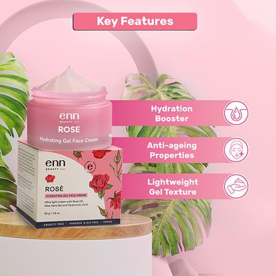 ENN Rose Ultra Light Hydrating Face Cream Infused With Hyaluronic Acid & Aloe Vera Gel 50 gm - Face Moisturizers