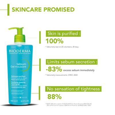 Bioderma Sebium Gel Moussant Purifying Cleansing Foaming Gel Combination To Oily Skin 500 ml - Face Wash & Cleansers