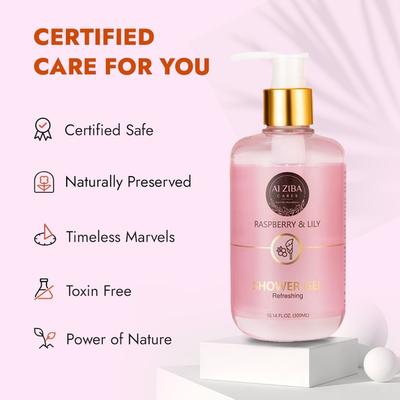 Alziba Cares Shower Gel - Raspberry & Lily 300 ml - Shower Gels & Body Wash