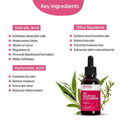 Matra 2% Salicylic Acid Serum for Blackheads, Acne and Oil Control 30 ml - Face Serum