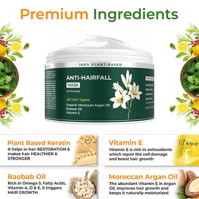 Organic Forest 100% Chemical-Free Keratin & Organic Moroccan Argan Oil Hair Fall Control & Hair Thickening Hair Mask 200 ml - Hair Masks & Packs