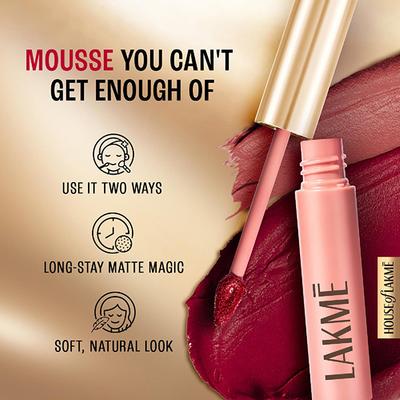 Lakme Double Duty Lip & Cheek Mousse Matte Lipstick & Soft Blush, Coffee Lite,9gm - Liquid Lipsticks