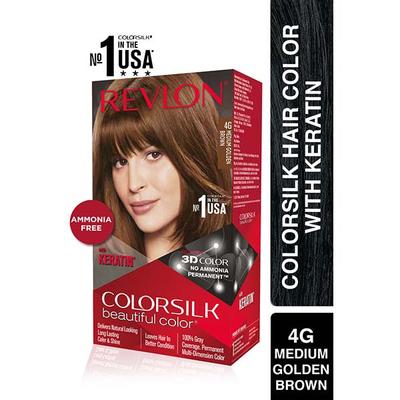 Revlon Colorsilk Hair Color with Keratin 3D Color No Ammonia- 4G Medium Golden Brown 91.8ml + Free Outrageous Shampoo 90ml 1's - Crème