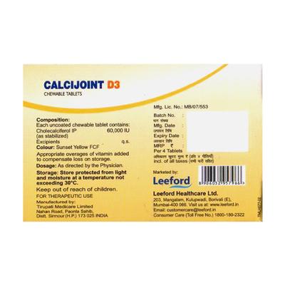 CALCIJOINT D3 SUGAR FREE ORANGE FLAVOUR Chewable Tablet 4's - Supplements-Vit