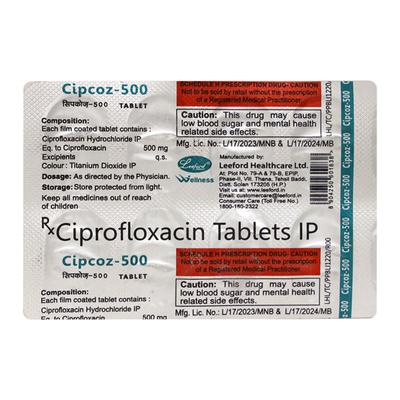 Cipcoz 500mg Tablet 10'S - Bacterial Infections-Qui