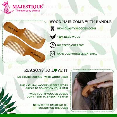 Majestique Wooden Hair Comb With Handle, Anti-Static and No Snag for Men and Women 1's - Hair Dryers