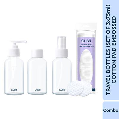 Gubb Travel Bottle Set and Cotton Pads Non Woven Combo 100 gm - Others