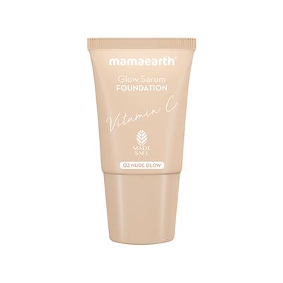 Mamaearth Glow Serum Foundation Mini Tube with Vitamin C & Turmeric for 12-Hour Long Stay- 03 Nude Glow 12-Hour Long Stay, 2X Instant Glow 18 ml - Foundation