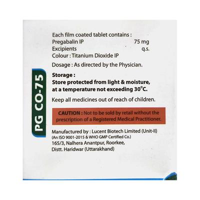 PG CO 75 Tablet 10's - Neuropathic Pain-Dru
