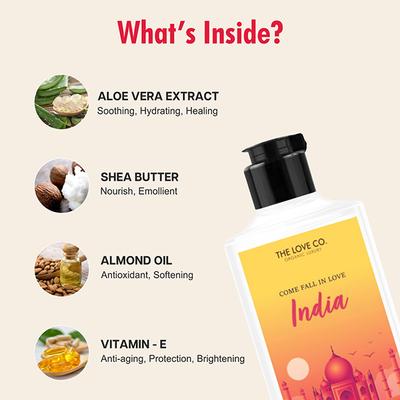 The Love Co. India Body Wash - Body Wash For Women - Hydrating - Moisturizing Body Care - 100% Vegan - Paraben Free 250 ml - Shower Gels & Body Wash