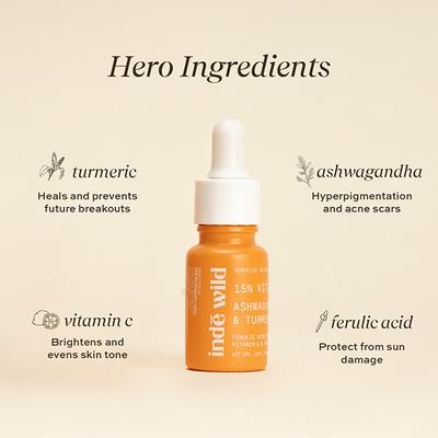 Inde Wild 15% Vitamin C with Turmeric, Niacinamide for Acne Scars, Hyperpigmentation & Brightening 10 ml - Face Serum