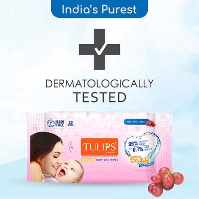 Tulips Sensitive Baby Wet Wipes Grape Fruit Extract Special newborn formula with Moisturizer 20's - Diapers & Wipes
