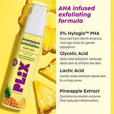 Plix The Plant Fix Pineapple Pha 3 Percent Alcohol Free Face Toner for Pore Tightening and Mild Exfoliation Men and Women 150 ml - Toners