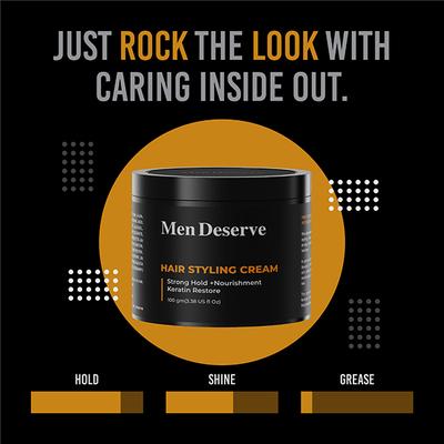 Men Deserve Hair Styling Cream (Strong Hold) + Nourishment Keratin Restore 100gm - Hair Creams