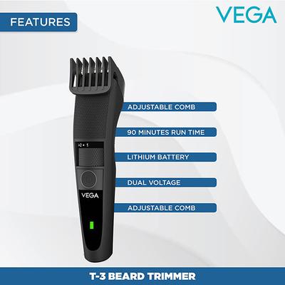 Vega T3 Beard Trimmer for with Charge 90 Mins Run-Time for Cord and Cordless Use and 20 Length Settings (VHTH-19) 1's - Trimmers