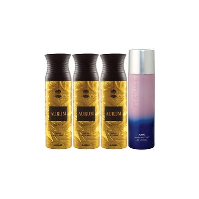 Ajmal 3 Aurum Femme And 1 Persuade Deodorants Pack of 4 200 ml - Deodorants/Roll-Ons