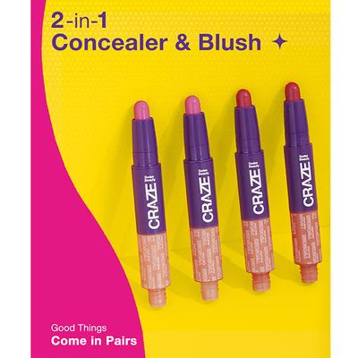 Swiss Beauty Craze Twosome Lightweight Face Stick, 2-In 1 Liquid Concealer and Creamy Blush 3 - Medium Pink 9.4 gm - Concealer