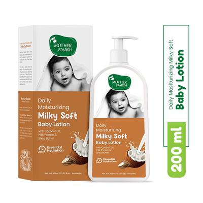 Mother Sparsh Milky Soft Baby Lotion with Milk Protien, Coconut Oil and Shea Butter, for 24Hrs Moisturization 200 ml - Creams, Lotions & Oils