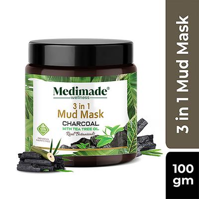 Medimade Charcoal With Tea Tree Oil 3 In 1 Mud Mask 100 gm - Masks & Peels