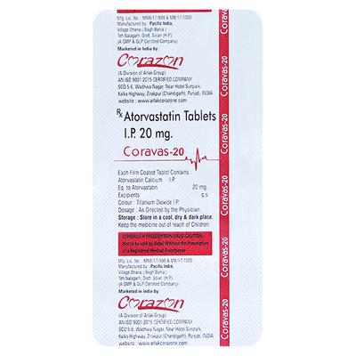 CORAVAS 20mg Tablet 10's - High Cholesterol-Dys
