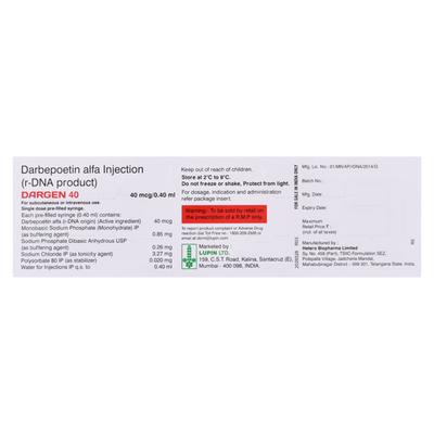 Dargen 40mcg Injection(Pfs) 0.4ml - Haematopoiesis-Hae